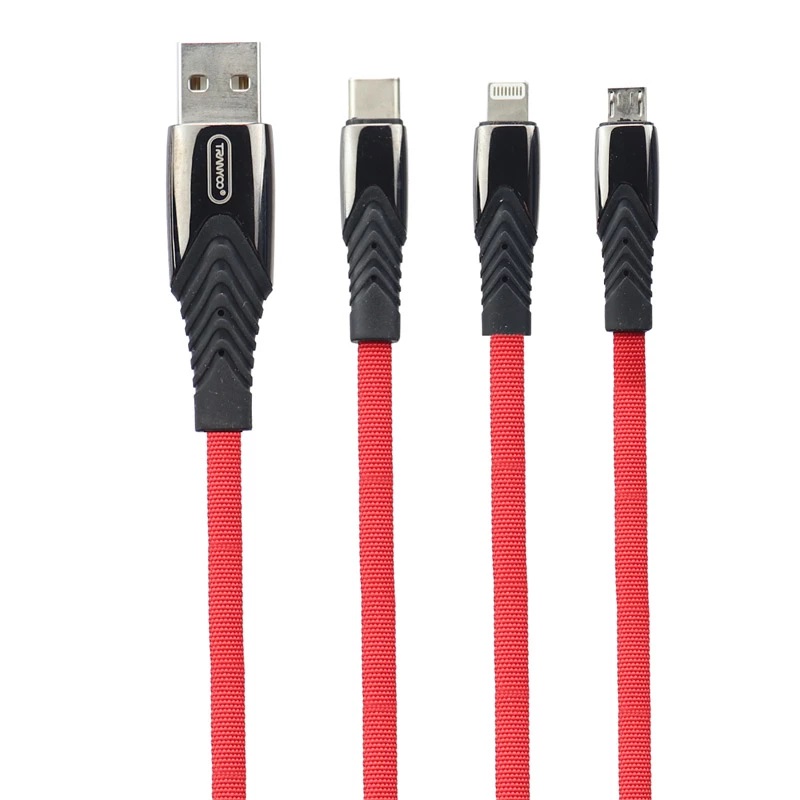 کابل تبدیل USB به microUSB/لایتنینگ/USB-C ترانیو مدل XS3 طول 1.2 متر